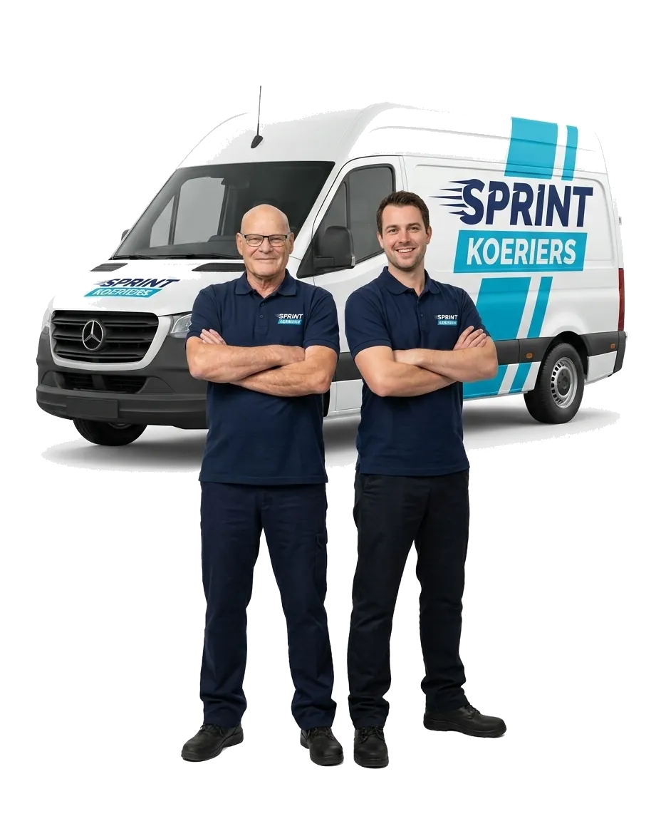 Twee vaste medewerkers van Sprint Koeriers bij de bus